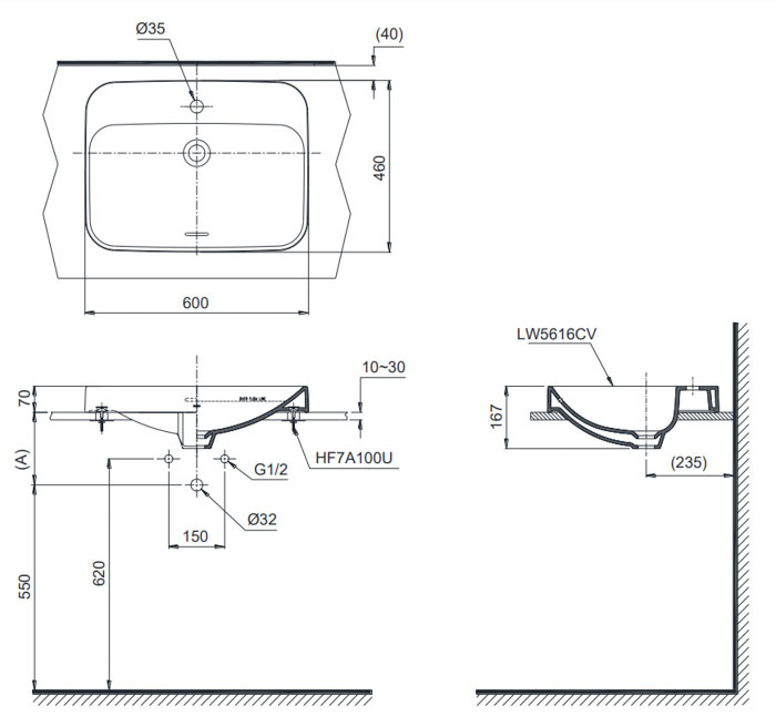 Chậu lavabo đặt bàn TOTO LT5616CXW