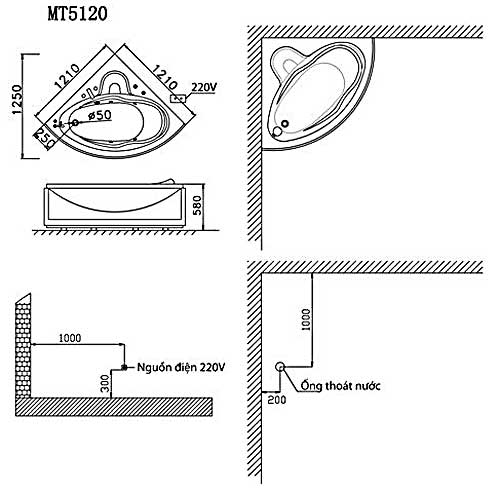 Bồn tắm góc massage Caesar MT5120