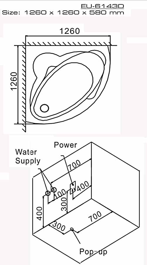 Bồn tắm góc massage Euroking EU-6143D