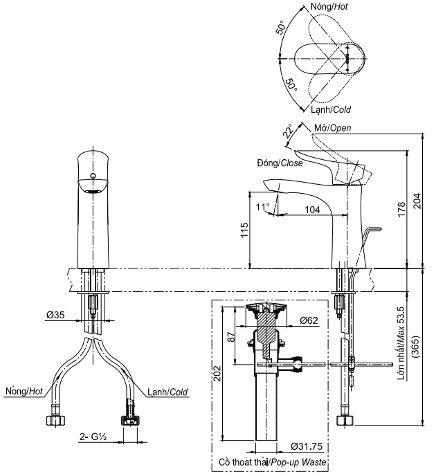 Vòi Lavabo Nóng Lạnh TOTO TLG01301V