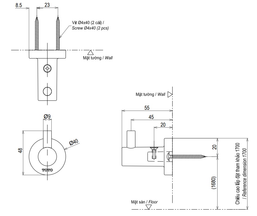 Móc áo đơn TOTO YRH406V