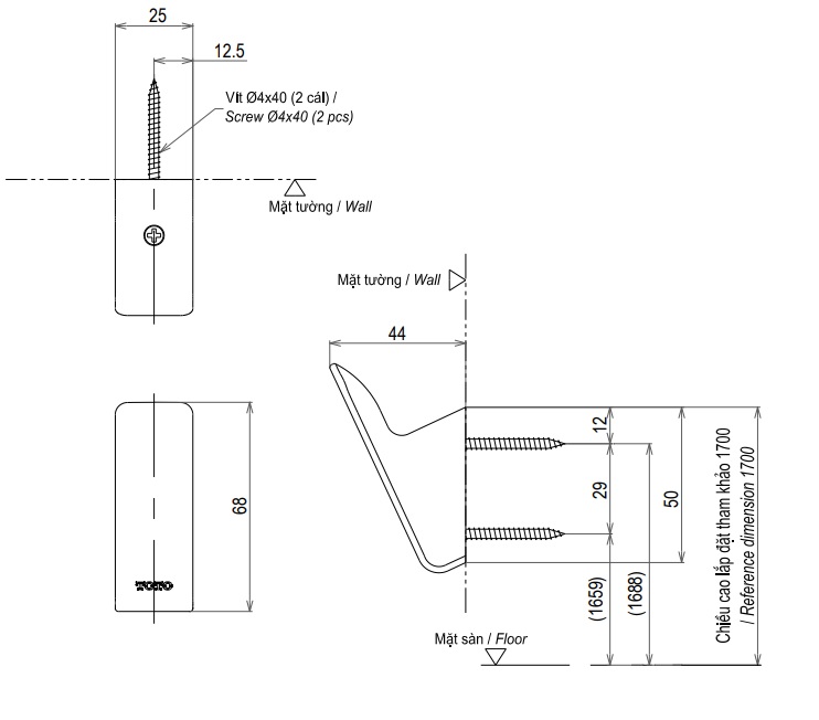 Móc áo đơn TOTO YRH902V