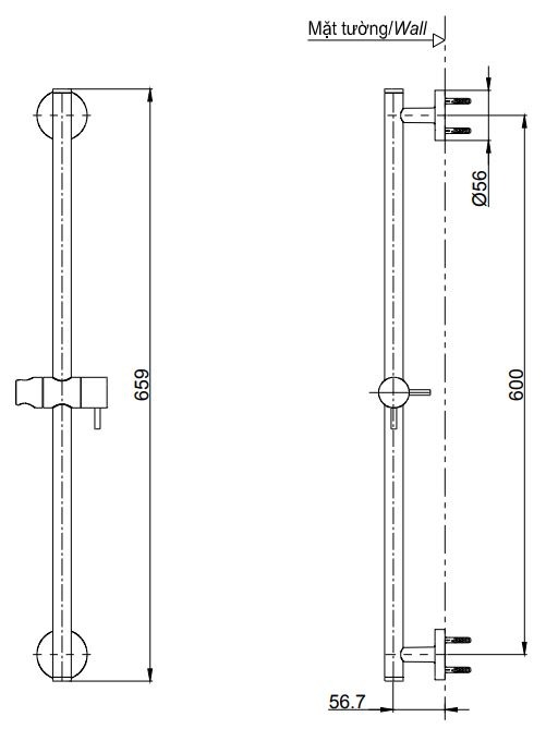 Thanh Trượt Sen Tắm TOTO TBW01016B