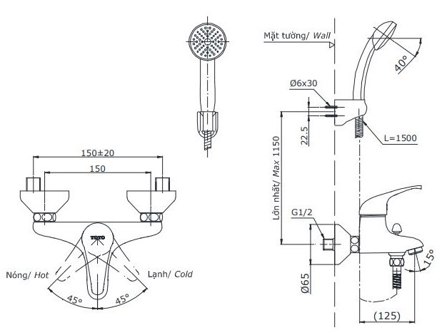 Vòi Sen Tắm TOTO DGM301CFNS Nóng Lạnh