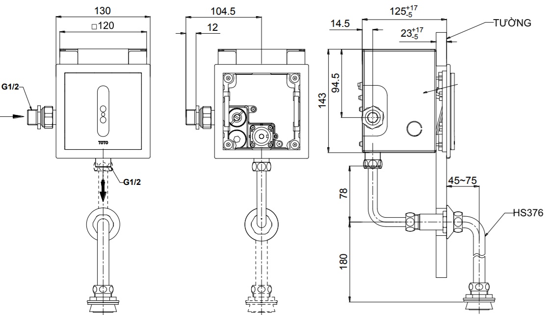 Van Xả Tiểu Nam Cảm Ứng Dùng Pin TOTO TTUE602DN