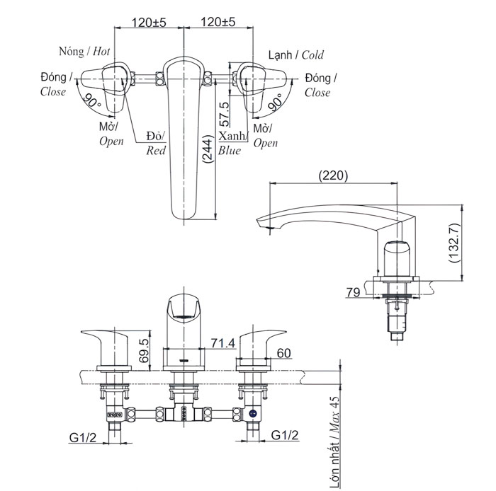 Vòi Xả Bồn Tắm TOTO TBG09201B 3 Lỗ