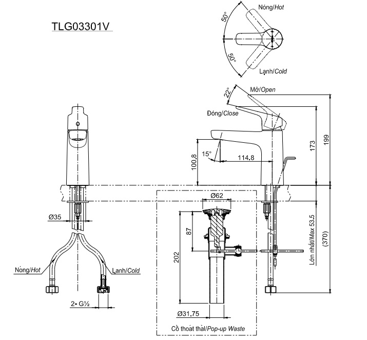 Vòi Lavabo Nóng Lạnh TOTO TLG03301V