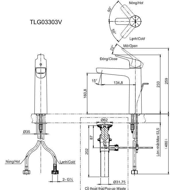 Vòi Lavabo Nóng Lạnh TOTO TLG03303V