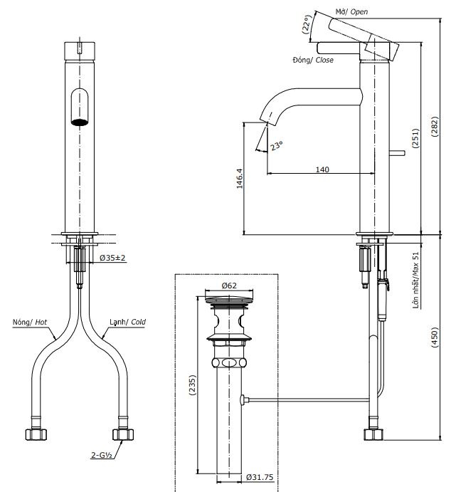 Vòi Lavabo Nóng Lạnh TOTO TLG11303V