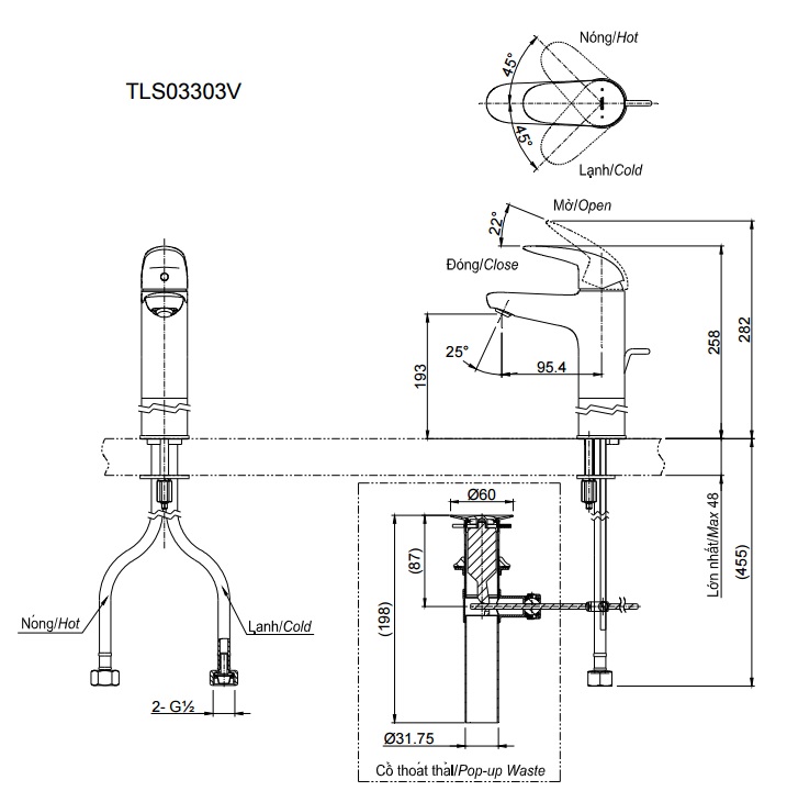 Vòi Lavabo Nóng Lạnh TOTO TLS03303V