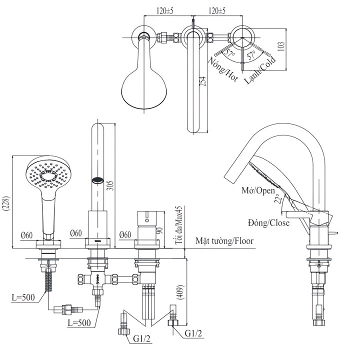Vòi Xả Bồn TOTO TBG11305A Kèm Vòi Sen