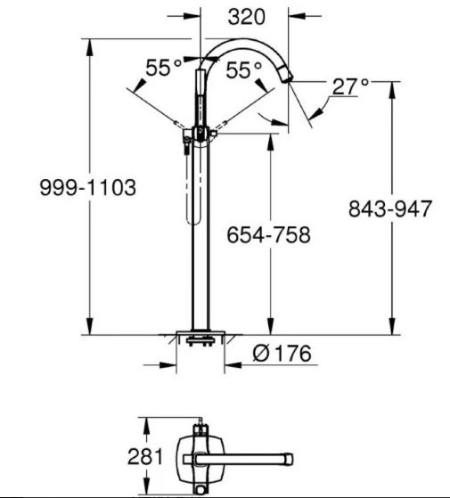 Vòi Bồn Tắm Grohe 23318IG0/ 29086000 Đặt Sàn Grandera