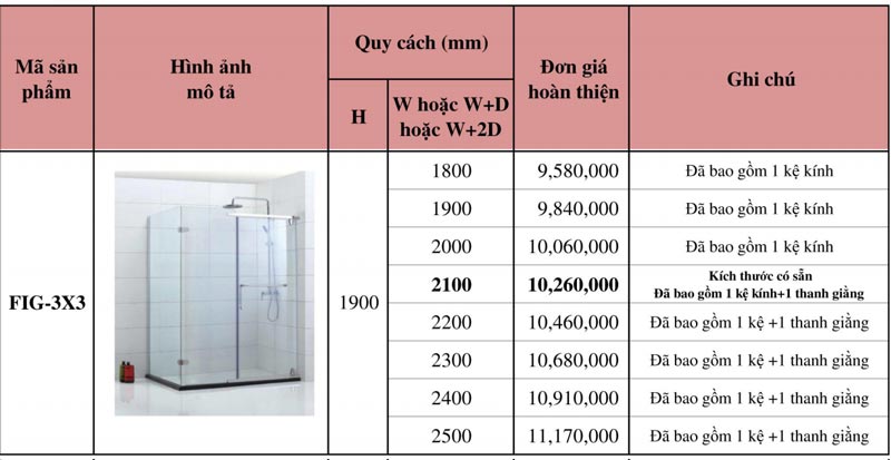 Vách kính theo yêu cầu Fendi FIG-3X3 (kính dày 8mm)