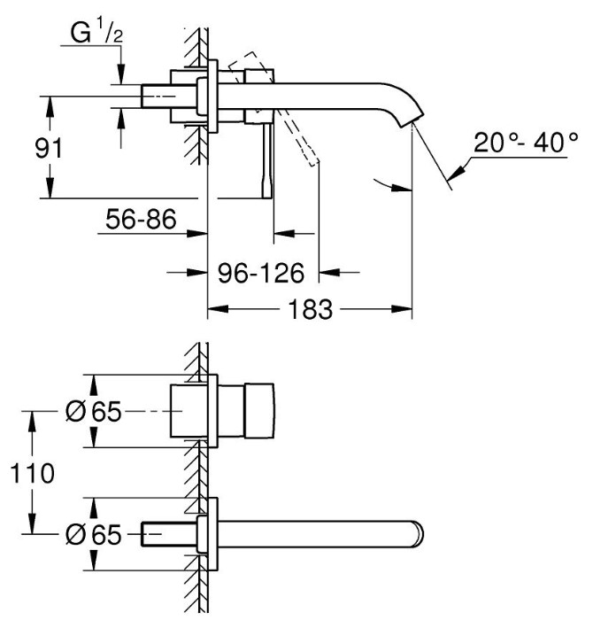Vòi Lavabo Grohe 19408001 Nóng Lạnh 2 Lỗ Gắn Tường Essence New OHM Size M