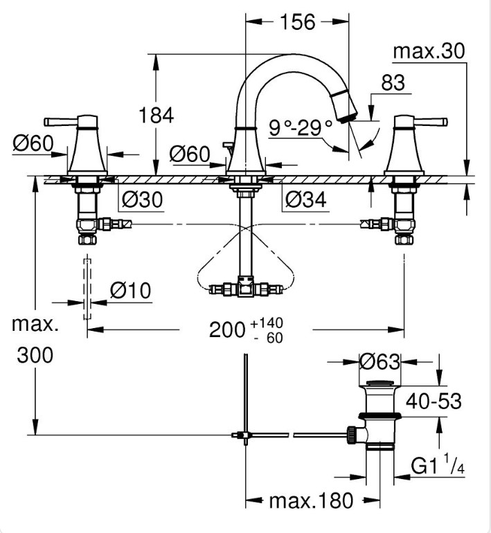 Vòi Lavabo Grohe 20417IG0 Nóng Lạnh 3 lỗ Grandera