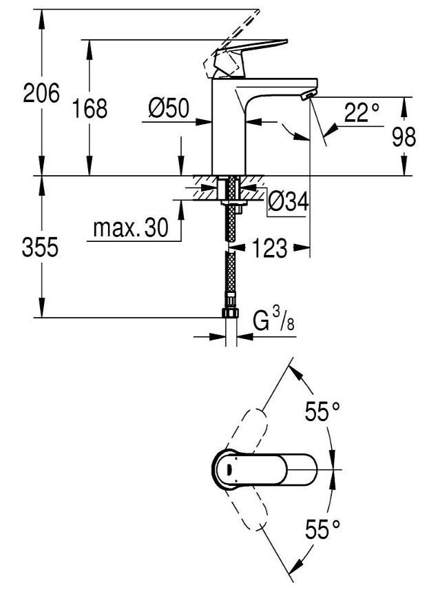 Vòi Chậu Grohe Eurosmart Cosmopolitan 23327000 Nóng Lạnh Size M