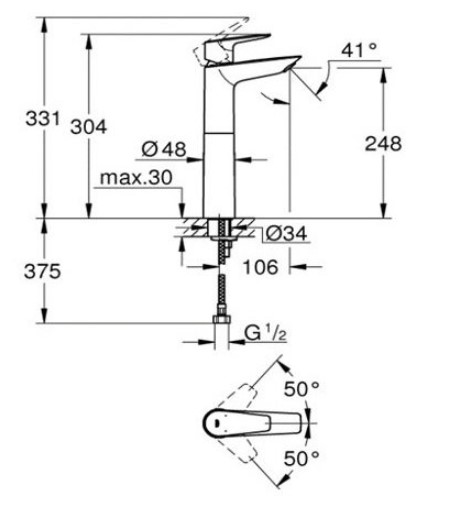 Vòi Chậu Grohe BauEdge XL-Size 23910001 Nóng Lạnh