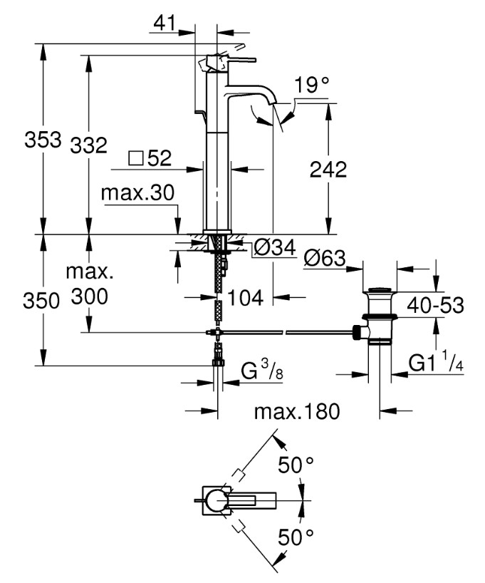 Vòi Chậu Grohe 32760000 Nóng Lạnh Allure OHM XL-Size