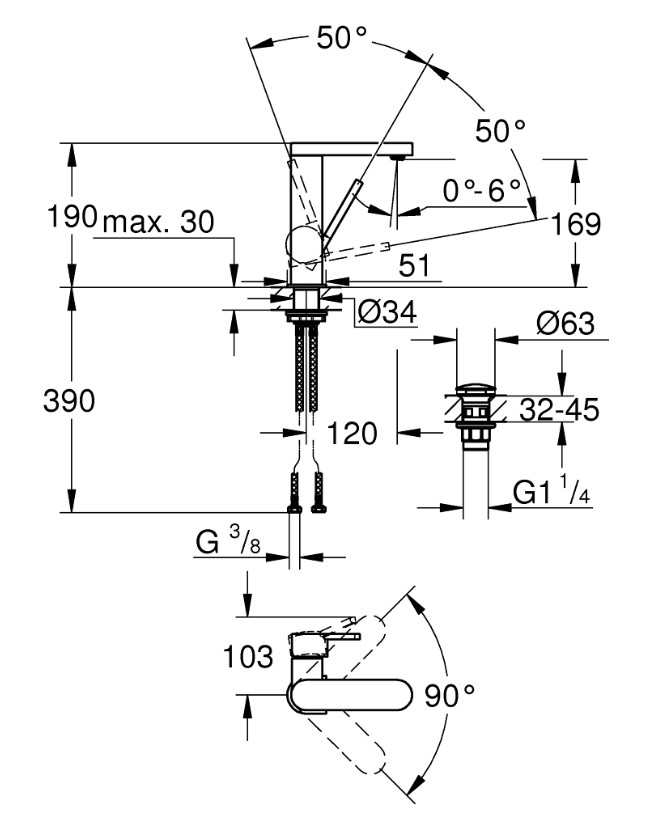 Vòi Chậu Rửa Mặt Lavabo Grohe Plus 23872003 Nóng Lạnh M-Size