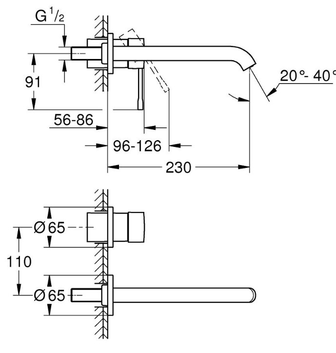 Vòi Lavabo Grohe 19967001 Nóng Lạnh 2 Lỗ Gắn Tường Essence New OHM
