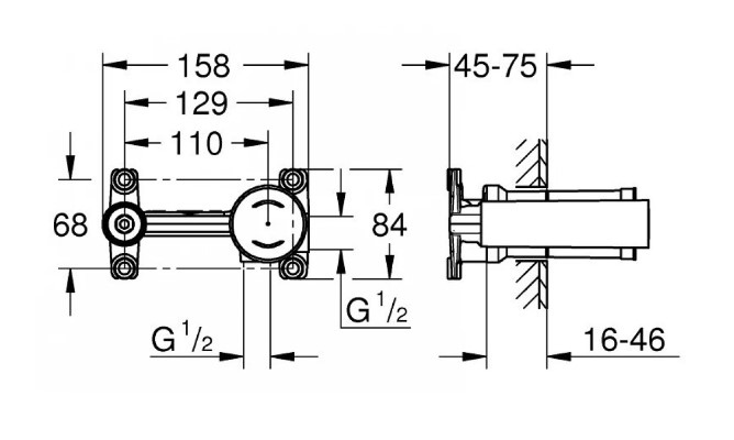 Bộ Âm Vòi Chậu Grohe 23571000 Nóng Lạnh 2 Lỗ Gắn Tường