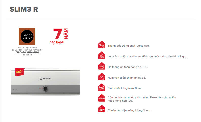 Bình nóng lạnh Ariston Slim3 R 30L