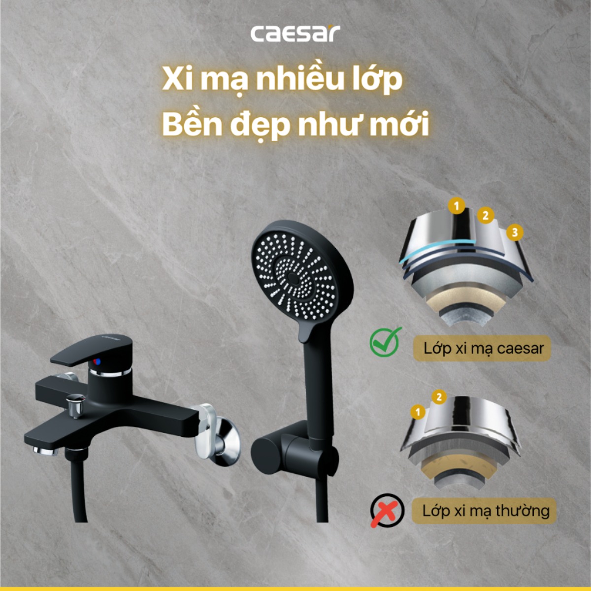 Sen Nóng Lạnh CAESAR S393CB Màu Đen Tay Sen Massage