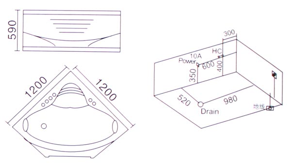 Bồn tắm góc massage Laiwen W-3206