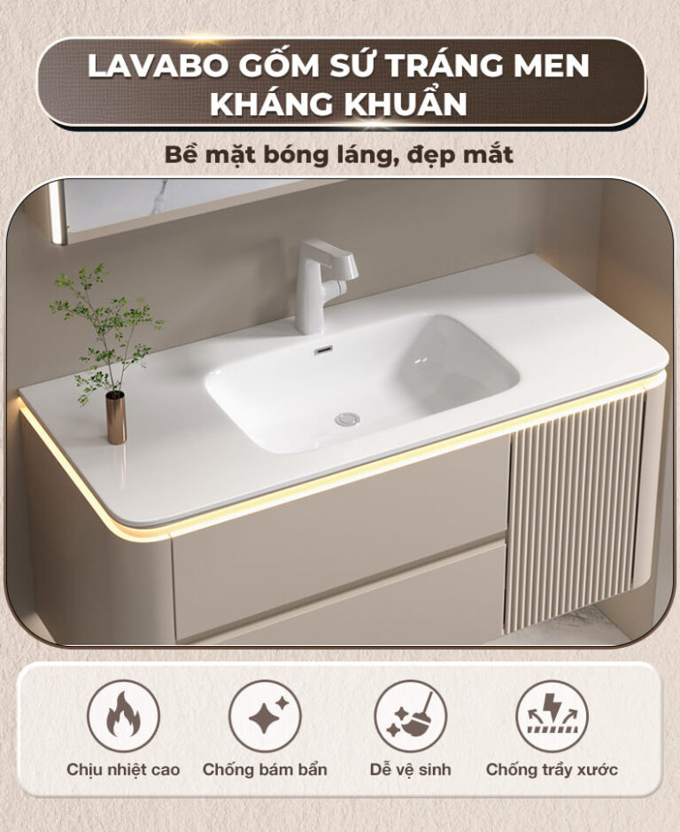 Bộ tủ gương lavabo phòng tắm cao cấp Enic BT Plus 80cm – 100cm