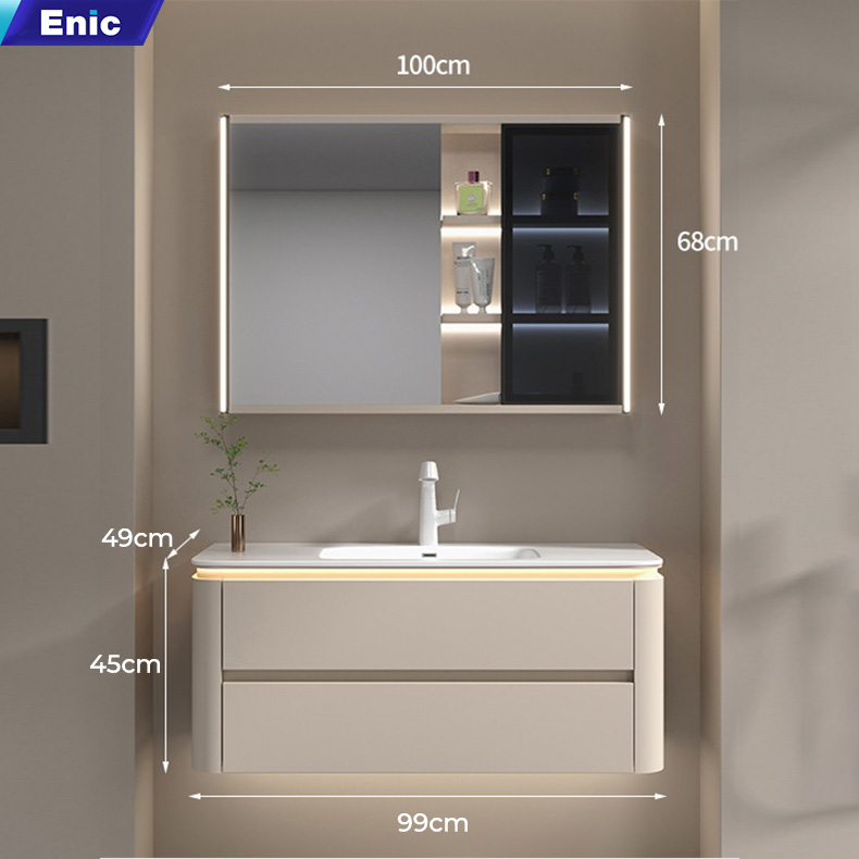 Bộ tủ gương lavabo phòng tắm cao cấp Enic BT Plus 80cm – 100cm