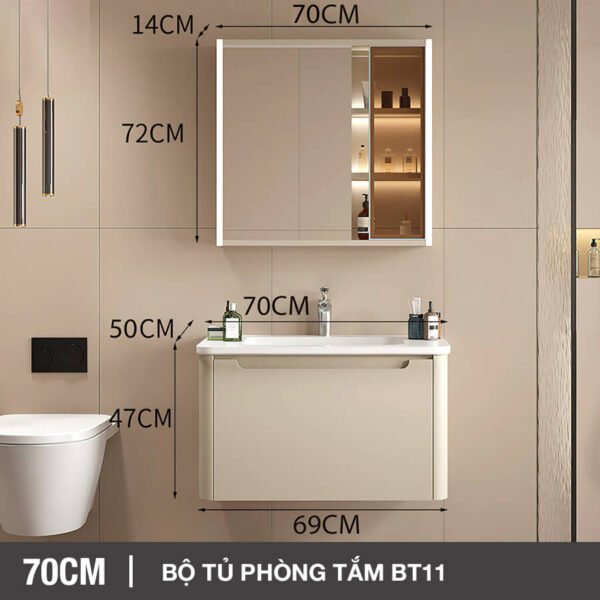 Bộ tủ gương lavabo phòng tắm cao cấp Enic BT11 Mẫu Nâu 70cm – 100cm