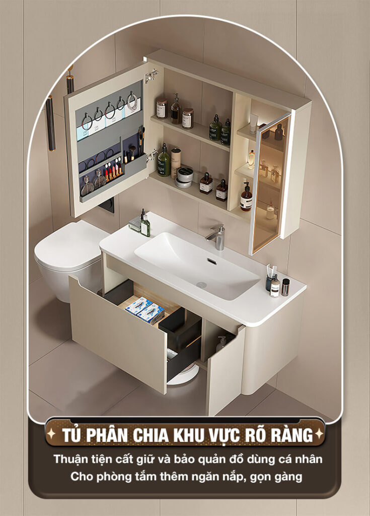 Bộ tủ gương lavabo phòng tắm cao cấp Enic BT11 Mẫu Nâu 70cm – 100cm