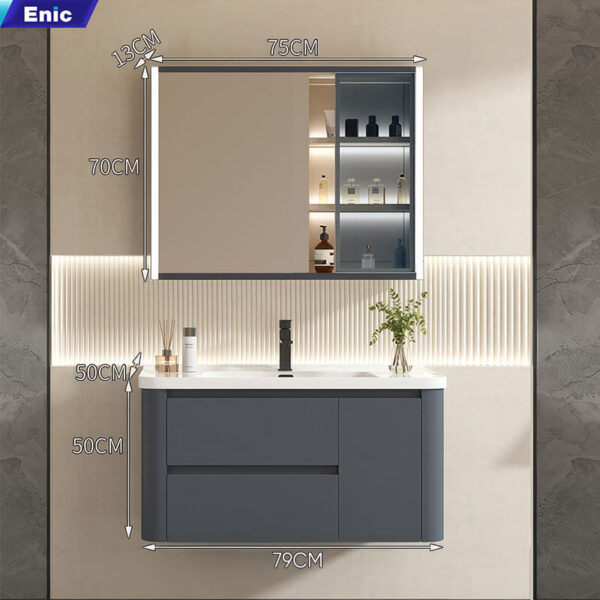 Bộ tủ gương lavabo phòng tắm cao cấp Enic BT11 – Mẫu Xám 80cm – 100cm