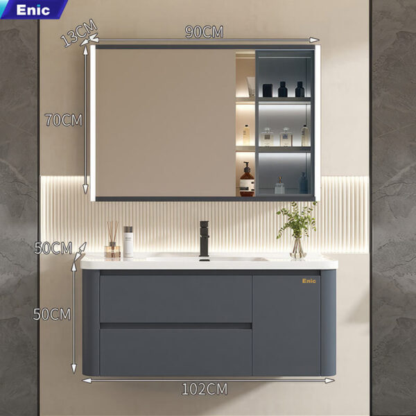 Bộ tủ gương lavabo phòng tắm cao cấp Enic BT11 – Mẫu Xám 80cm – 100cm