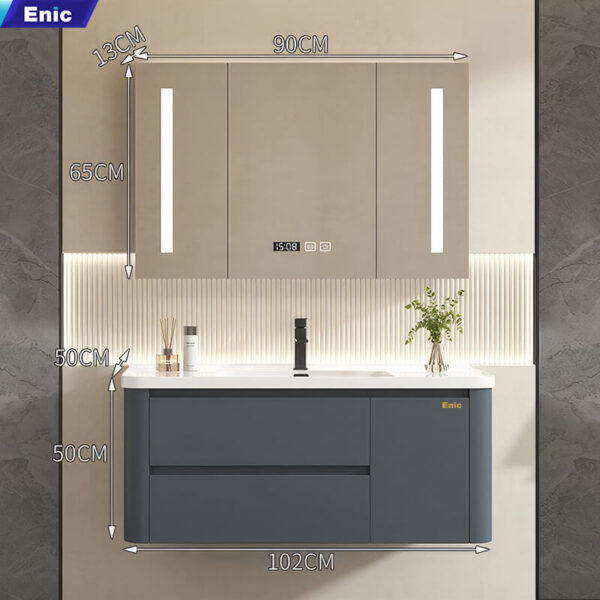Bộ tủ gương lavabo phòng tắm cao cấp Enic BT11 – Mẫu Xám 80cm – 100cm