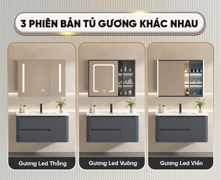 Bộ tủ gương lavabo phòng tắm cao cấp Enic BT11 – Mẫu Xám 80cm – 100cm