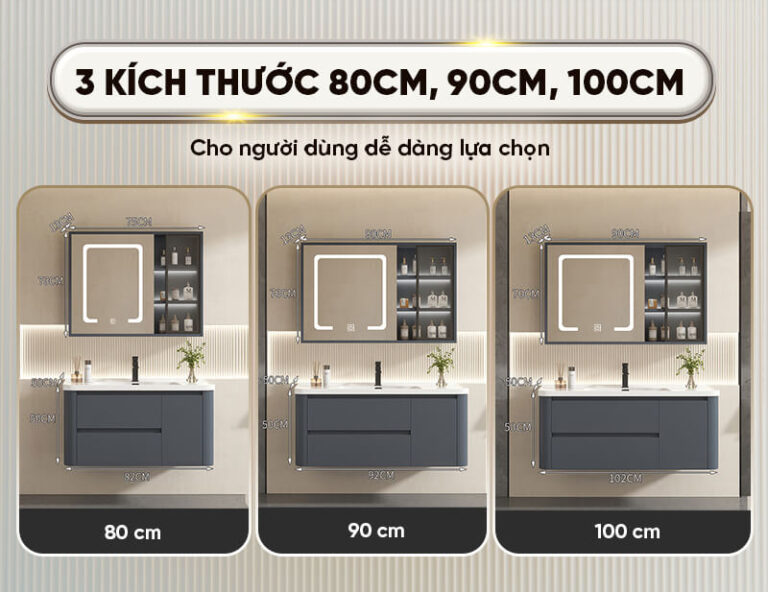 Bộ tủ gương lavabo phòng tắm cao cấp Enic BT11 – Mẫu Xám 80cm – 100cm