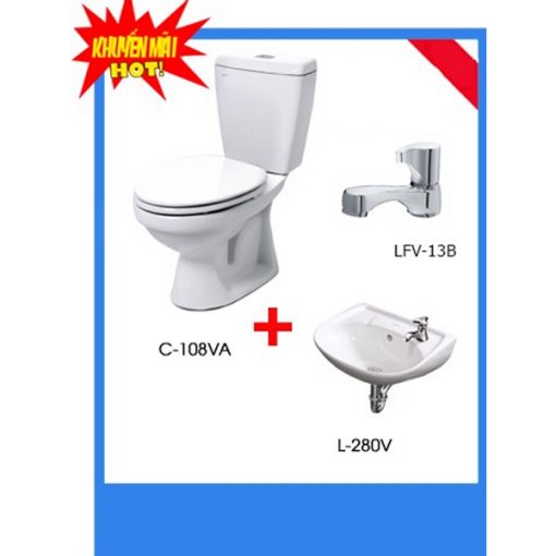 Combo Bồn cầu Inax C-108VA + Chậu rửa Inax L-280V+ Vòi chậu LFV-13B