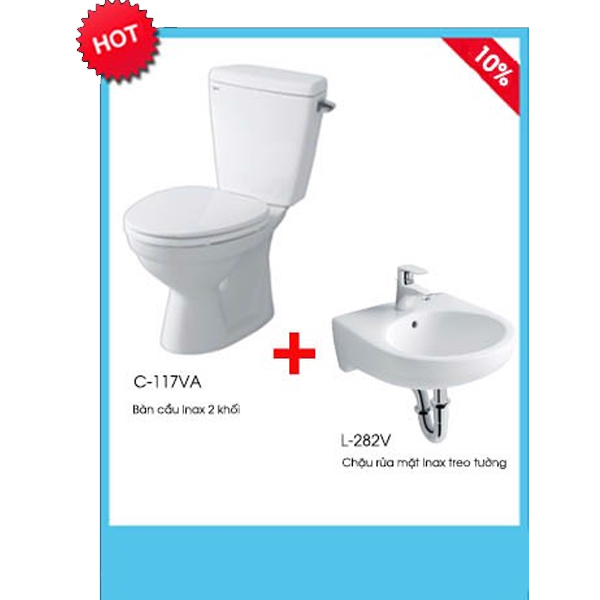 Combo bồn cầu Inax C-117VA+ chậu rửa mặt Inax L-282V/SG9