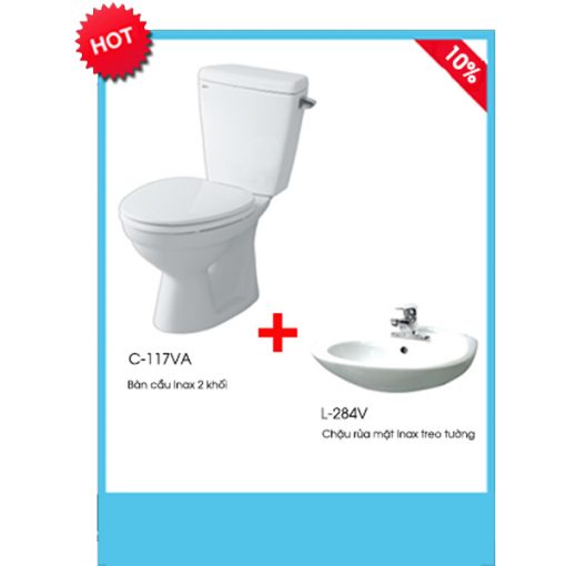 Combo bồn cầu Inax C-117VA+ chậu rửa mặt Inax L-284V/SG9
