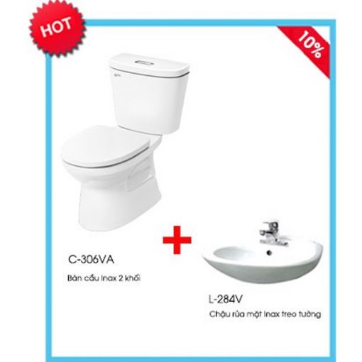 Combo bồn cầu Inax C-306VA+ chậu rửa mặt Inax L-284V