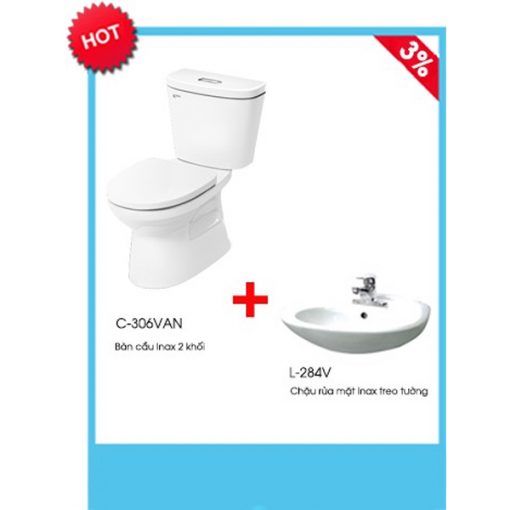 Combo bồn cầu Inax C-306VAN+ chậu rửa mặt Inax L-284V