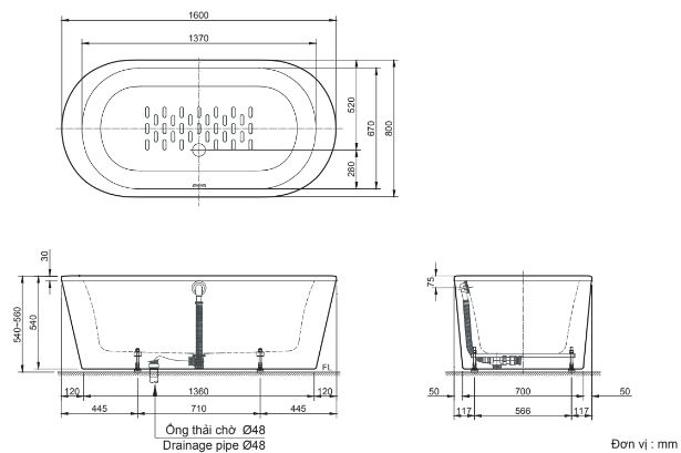 Bồn tắm đặt sàn Inax BF-1656V