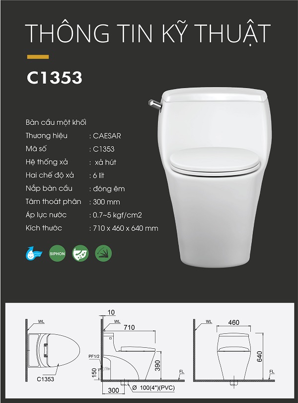Bàn Cầu Một Khối - C1353