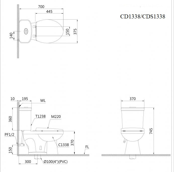 Bàn Cầu Hai Khối (Nắp Thường) - CD1338