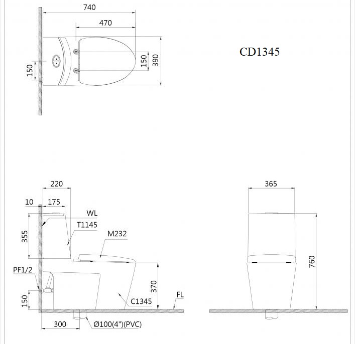 Bàn Cầu Hai Khối Nắp Êm - CD1345