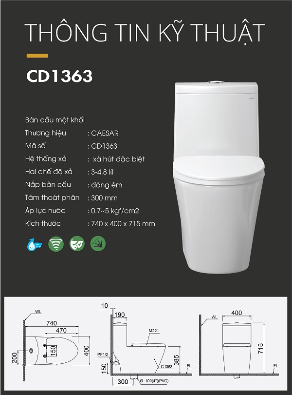 Bàn cầu một khối CD1363