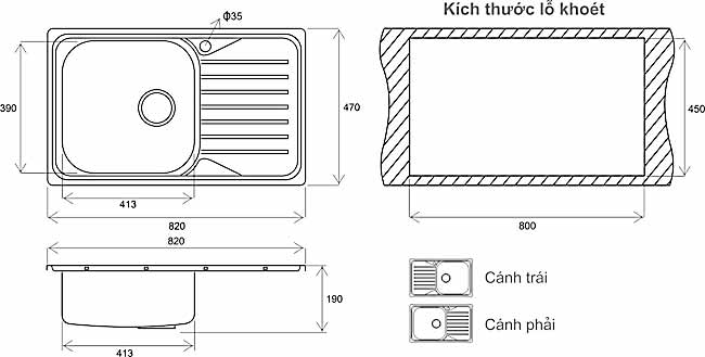 Chậu rửa bát inox 304 Mirolin MT820-1B1D/R