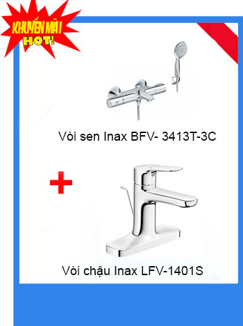 Combo vòi chậu Inax LFV -1401S + Sen tắm Inax BFV-3413T-3C