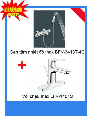Combo vòi chậu Inax LFV -1401S + Sen tắm Inax BFV-3413T-4C